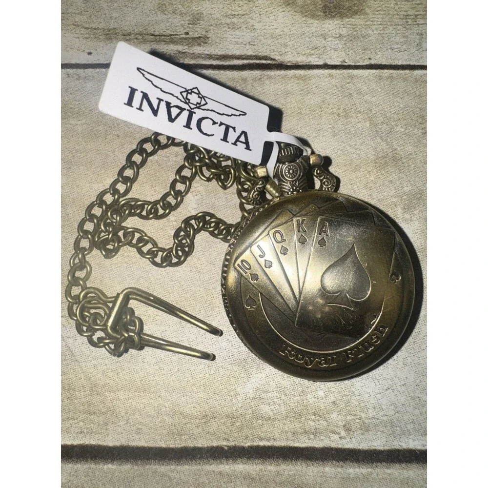 Poker Players Vintage Style Invicta Royal Flush Pocket Watch Bronze 47mm